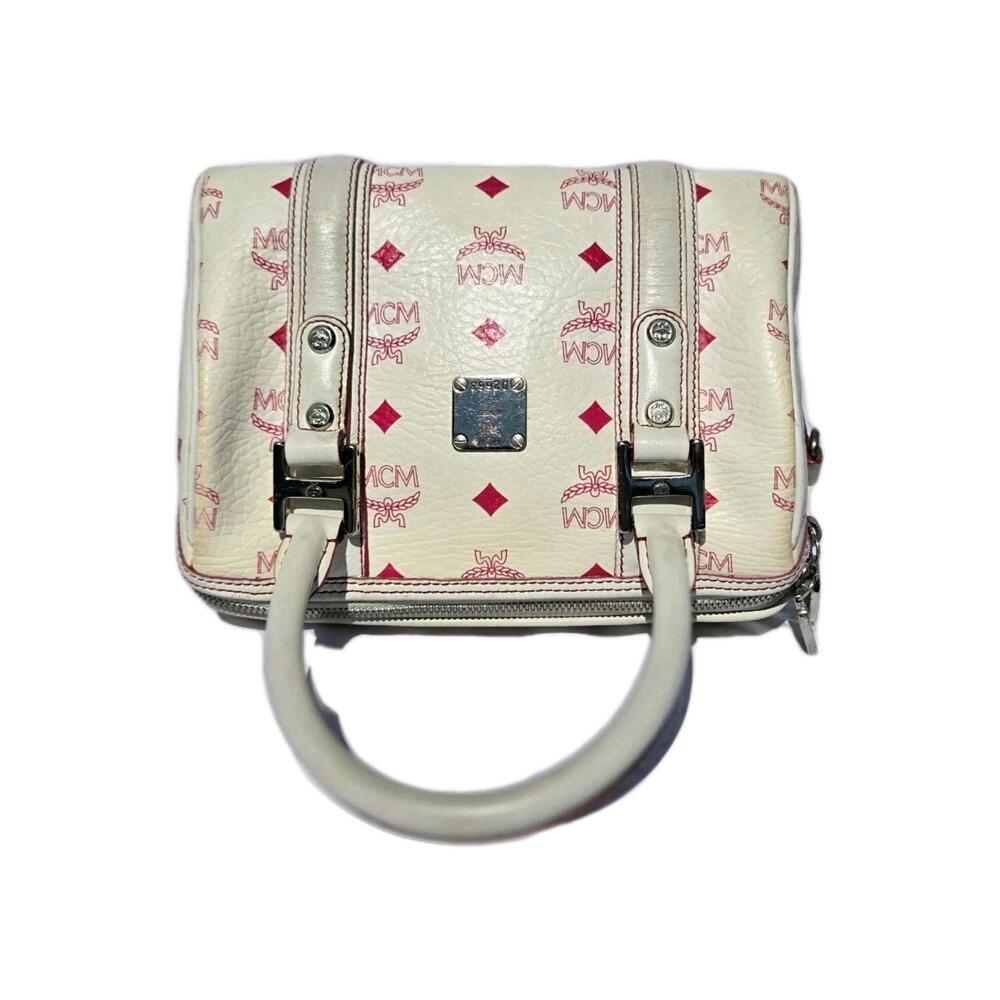 MCM Visetos Boston Bag Mini - White with Pink - Picture 5 of 13
